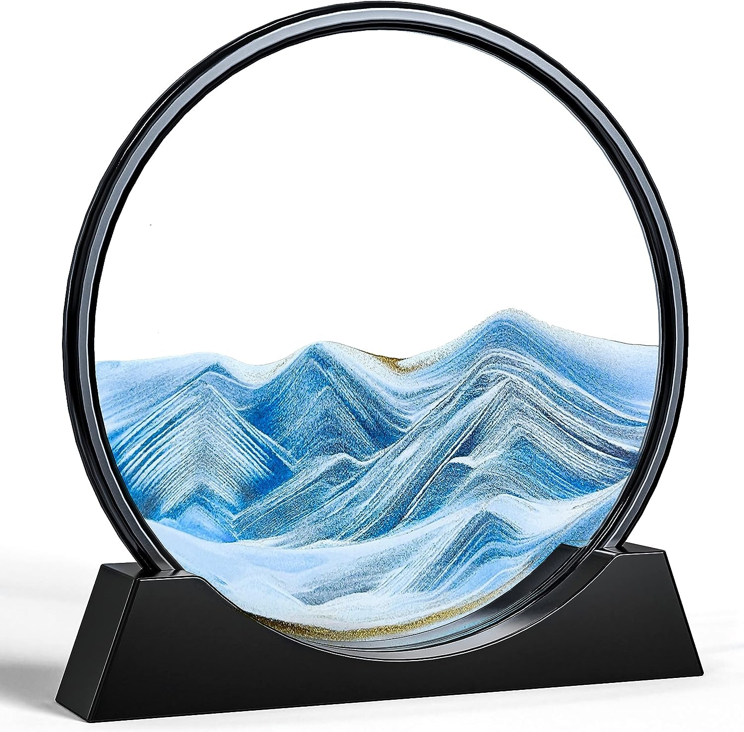 Moving Sand Art Picture Sandscapes in Motion round Glass 3D Deep Sea Sandscape in Motion Display Flowing Sand Frame Relaxing Home Office Decoration (12In, Blue)