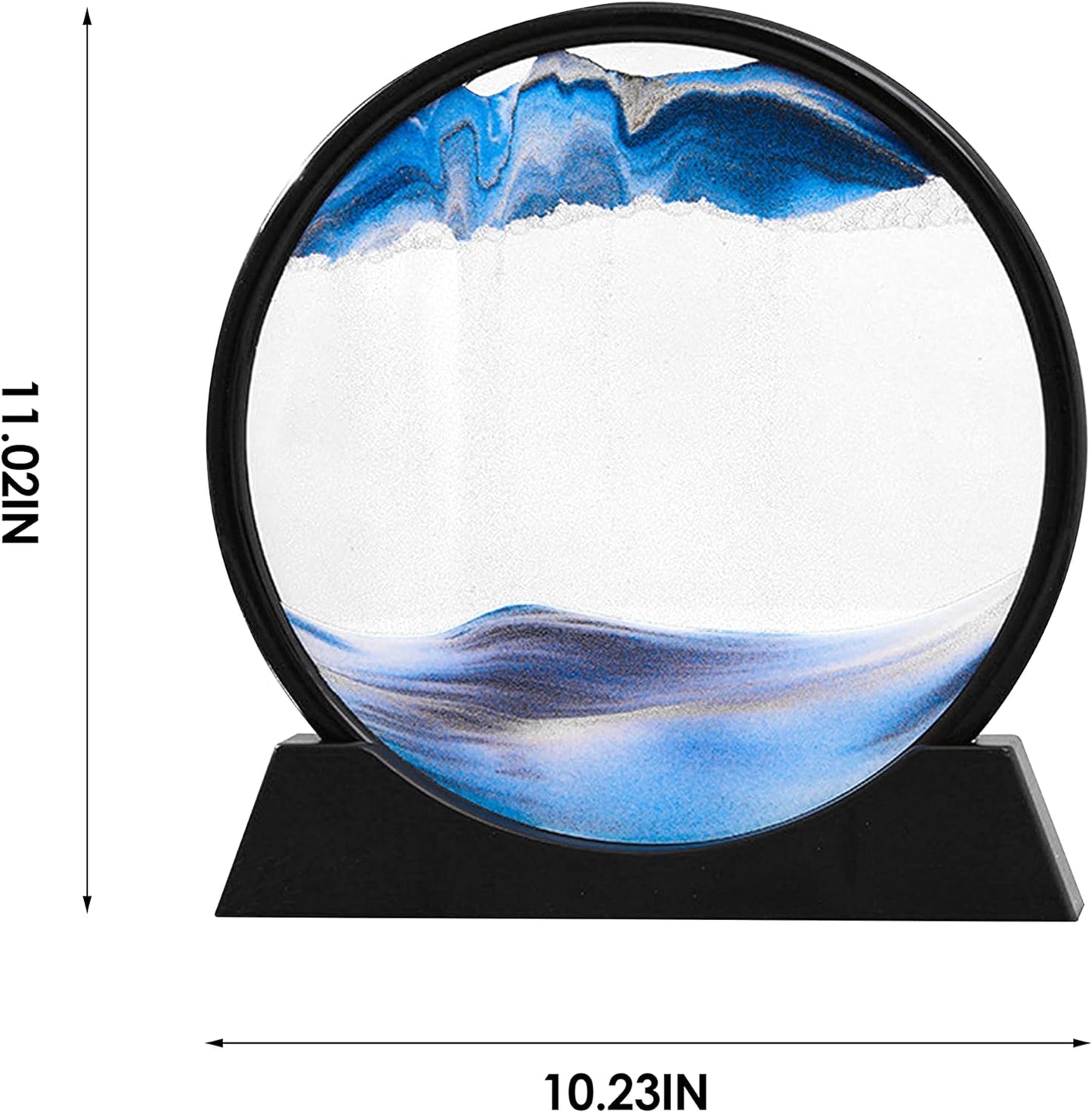 Moving Sand Art Picture Sandscapes in Motion round Glass 3D Deep Sea Sandscape in Motion Display Flowing Sand Frame Relaxing Home Office Decoration (12In, Blue)