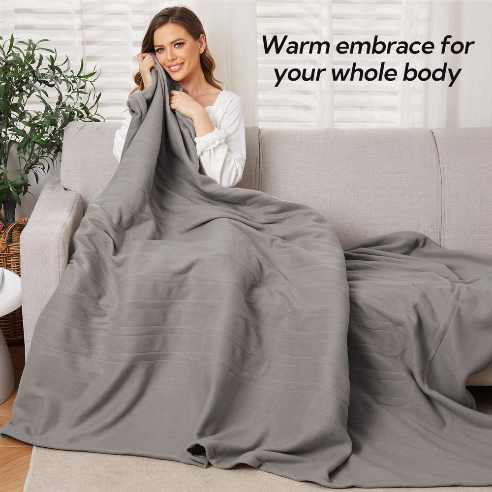 Heated Electric Blanket Full Size 72" X 84" Quilted Fleece, Fast Heating Soft and Cozy Blanket with 4 Heating Levels & 10 Hours Timer Settings, Machine Washable, Grey